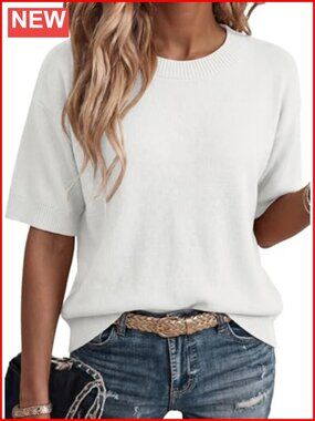 Dokotoo Womens Cotton Knit Short Sleeve Sweater Summer Top